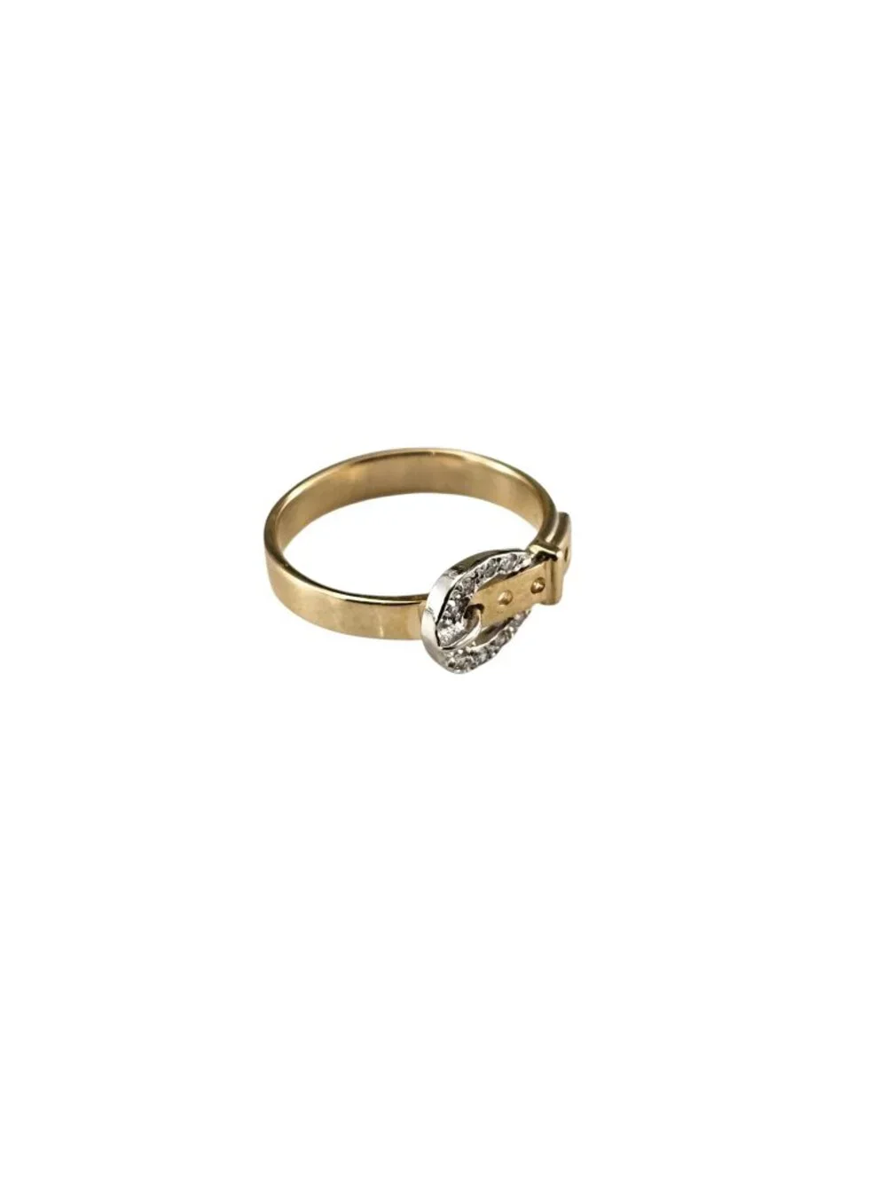 14K Yellow and White Gold Diamond Belt Buckle Ring Size 6.25 #25195